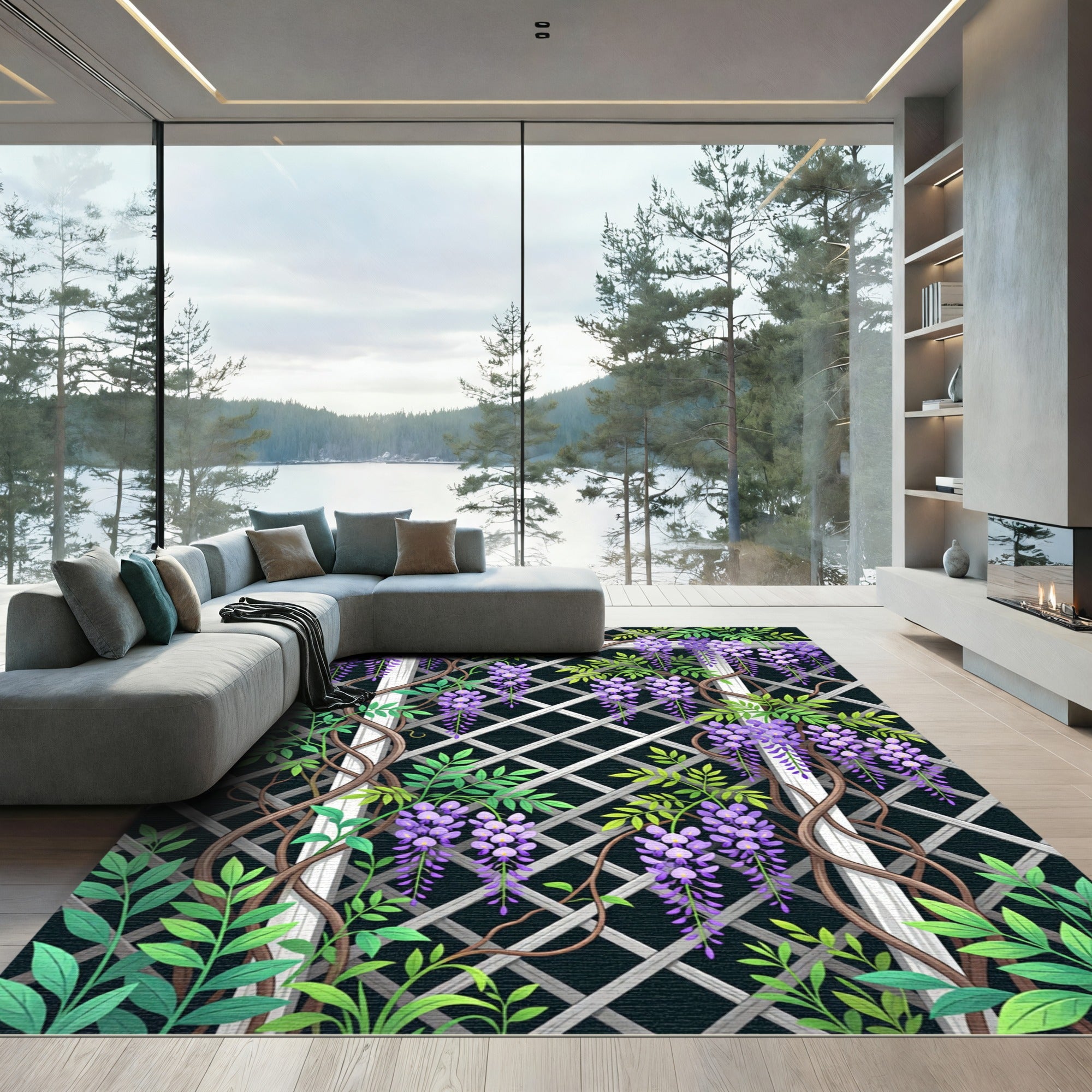 Wisteria Blossom Trellis Floral Art Rug
