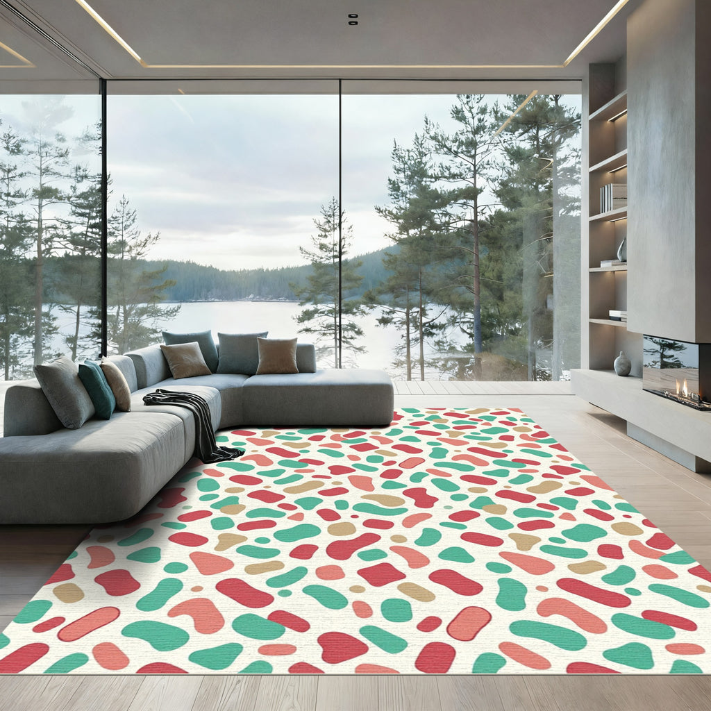 Abstract Terrazzo Peach Teal Confetti Mosaic Rug