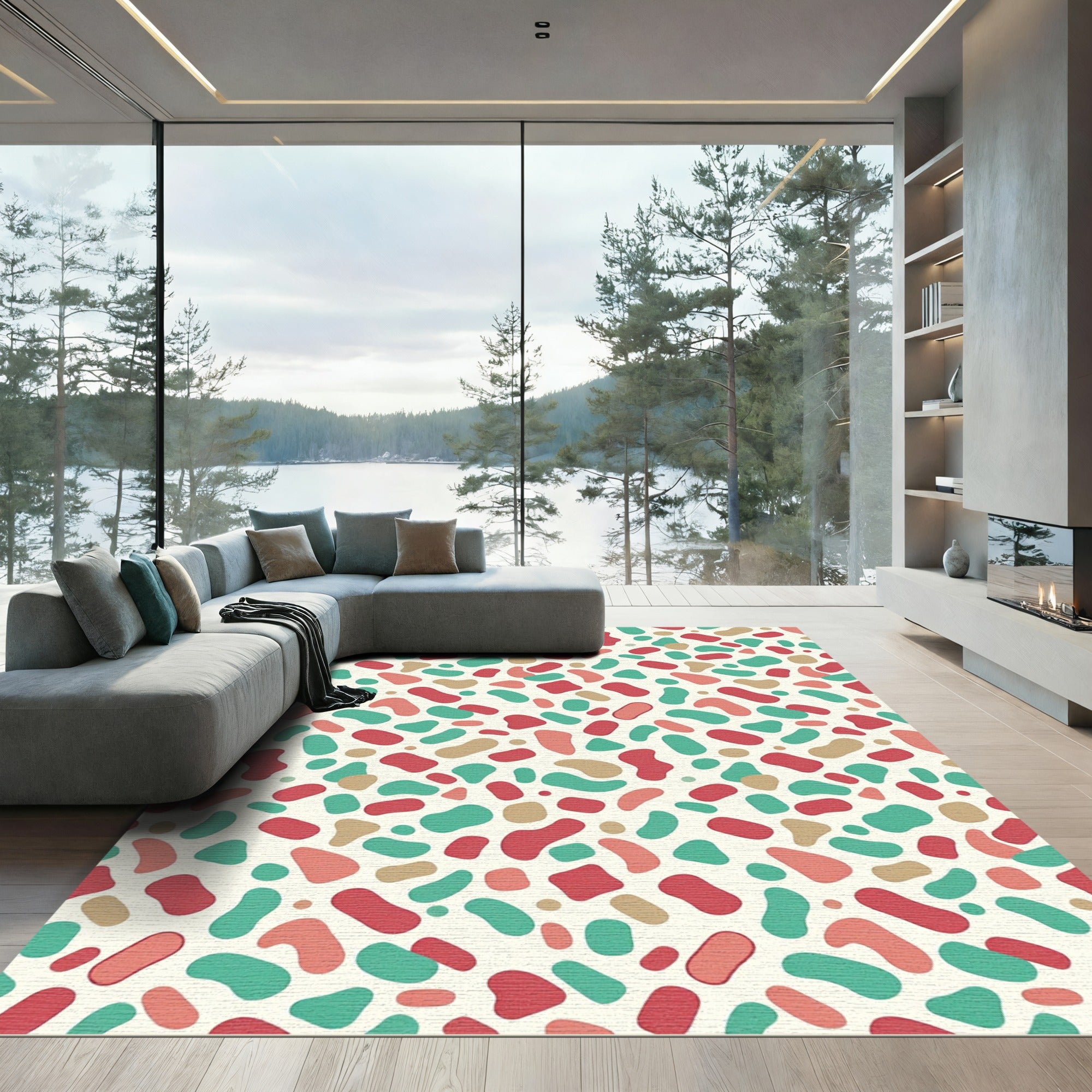 Abstract Terrazzo Peach Teal Confetti Mosaic Rug