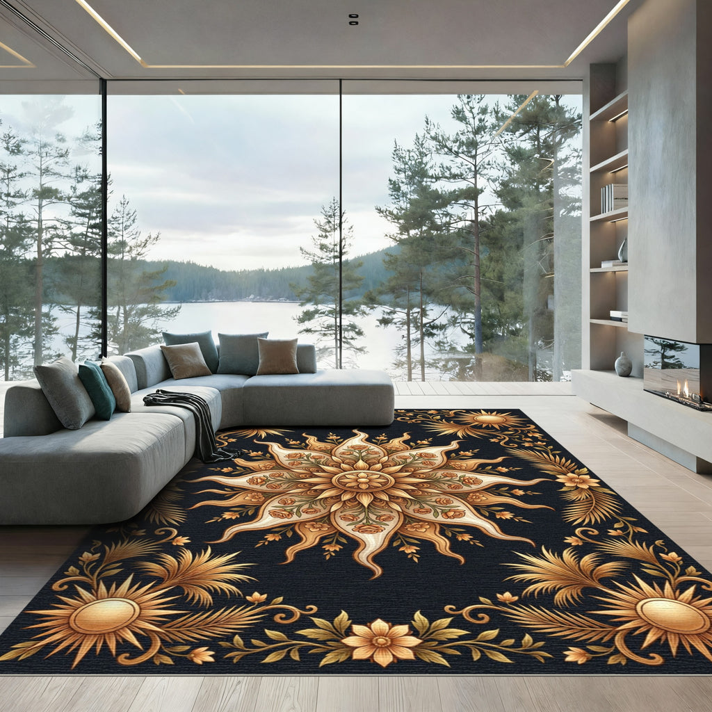 Golden Sun Floral Medallion Rug
