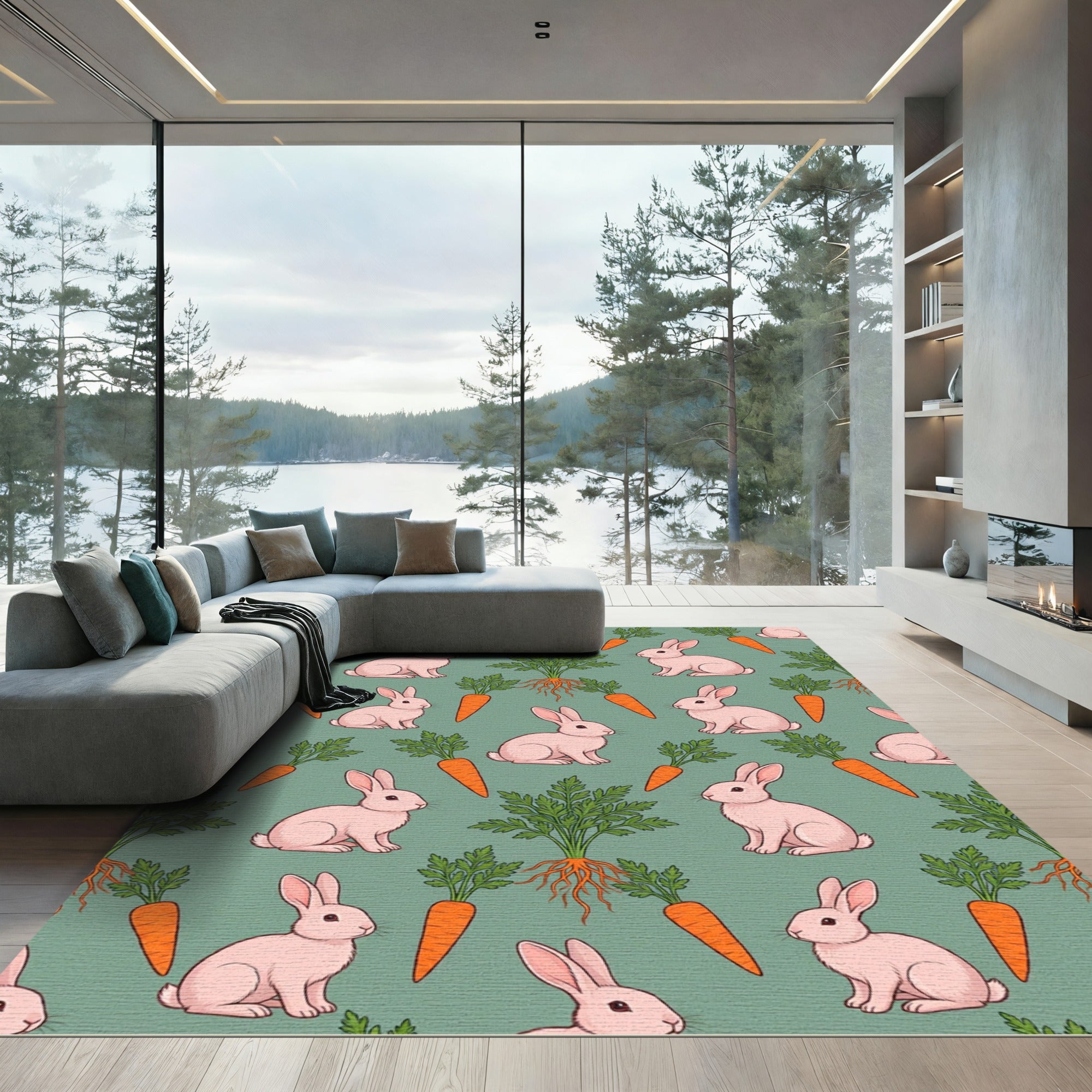 Cheerful Pastel Rabbit Carrot Garden Rug
