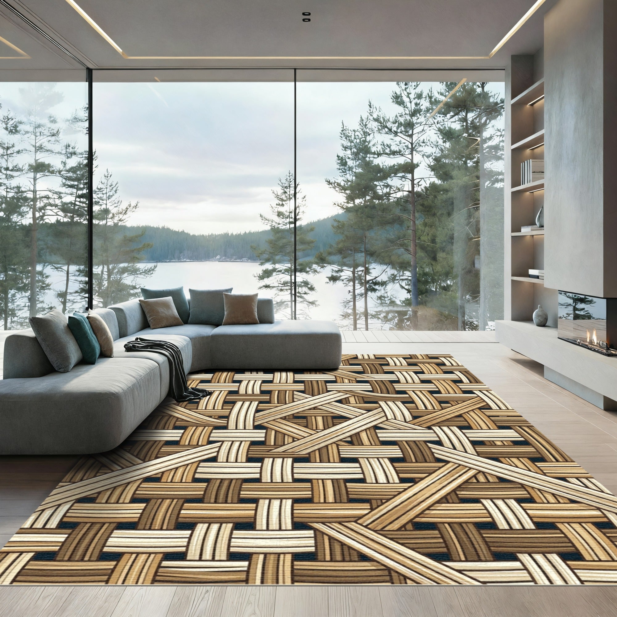 Woven Tan Natural Intersecting Texture Rug
