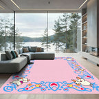 Whimsical Pink Bunny Heart Border Rug