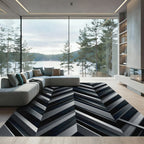 Dark Gray Tonal Chevron Stripes Rug