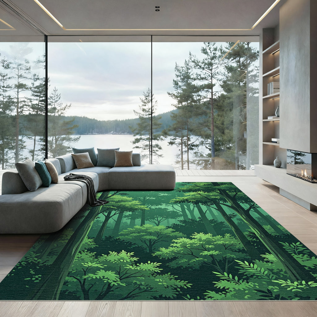 Lush Emerald Deep Forest Foliage Rug