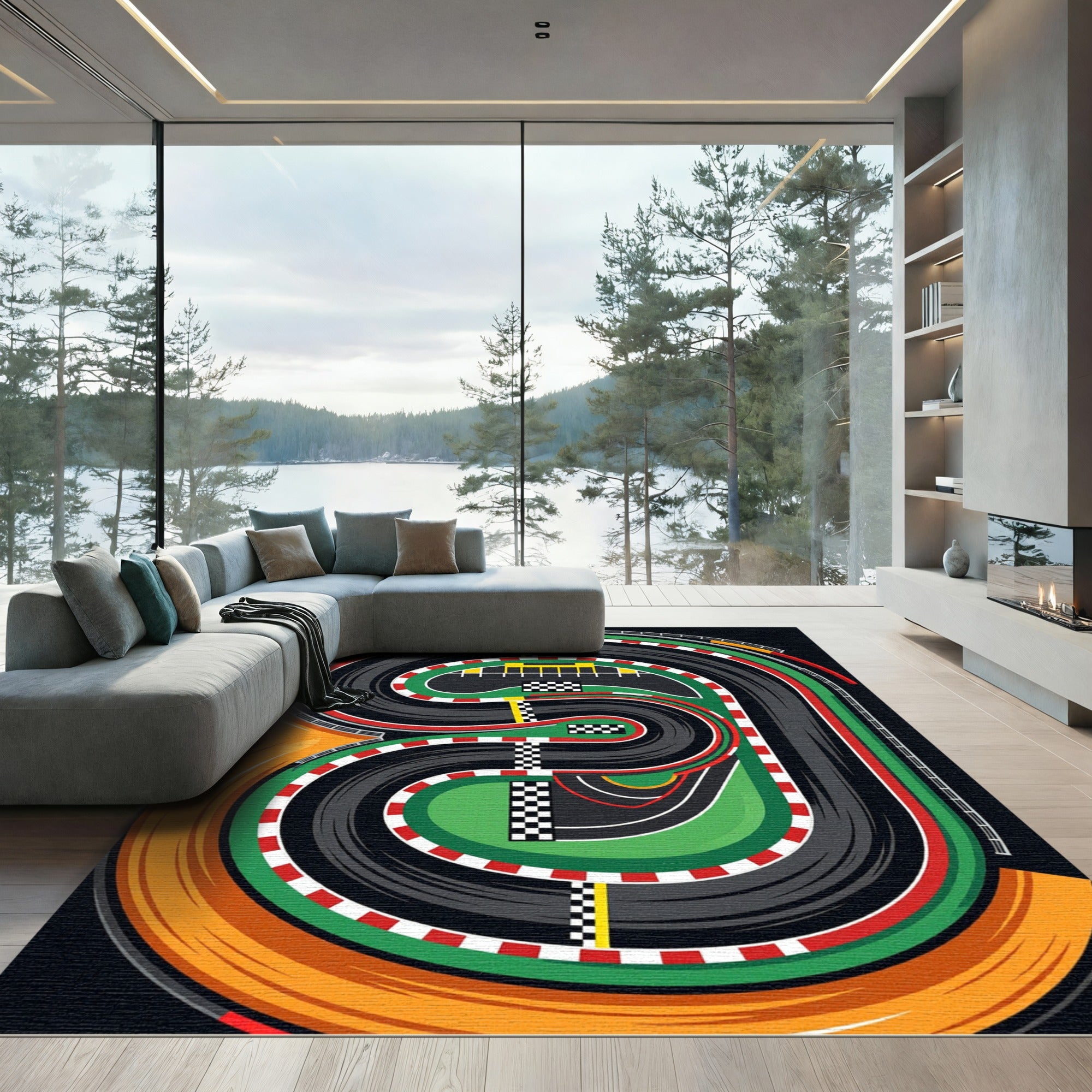 Vibrant Racing Track Circuit Graphic Rug
