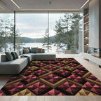 Dimensional Crimson Gold Geometric Tiles Rug