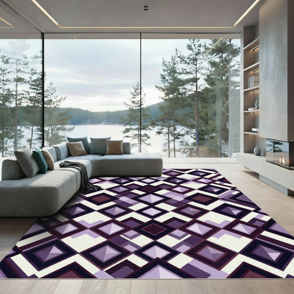 Geometric Lavender Purple Diamond Grid Rug