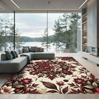 Vibrant Red Floral Medallion Arrangement Rug