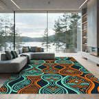 Teal and Orange Geometric Tribal Art Rug
