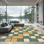 Midcentury Modern Sage and Ochre Tiling Rug