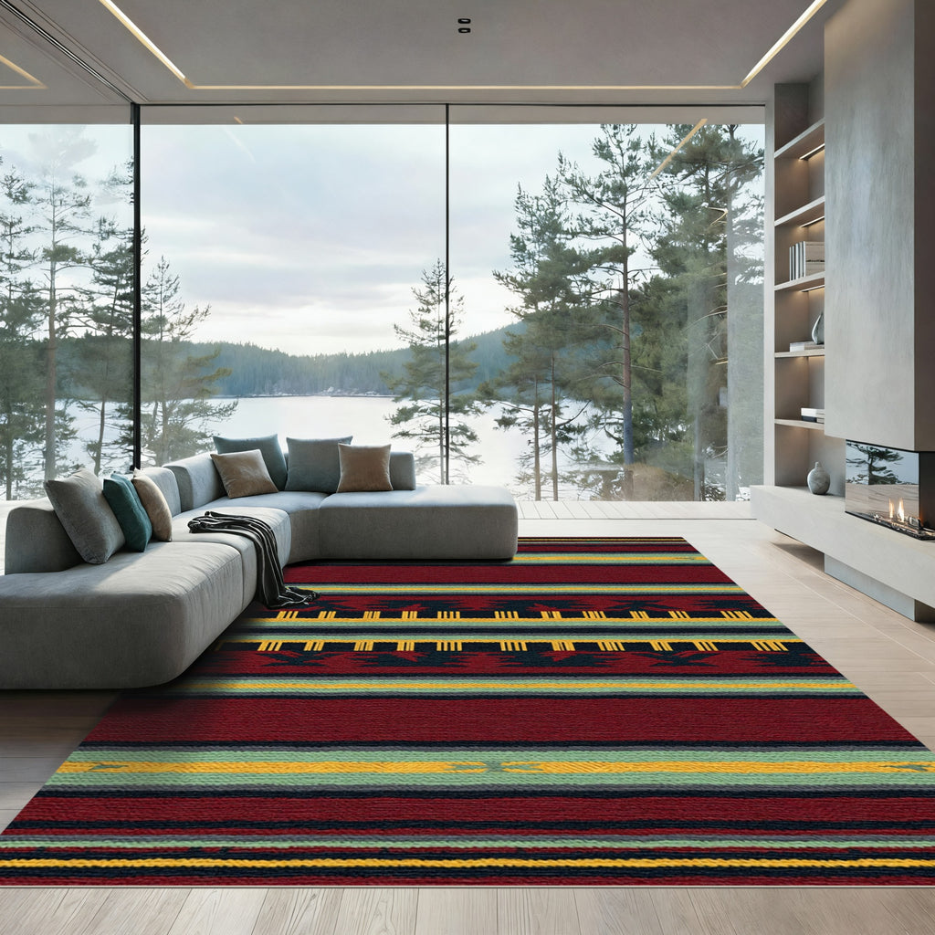 Deep Red Aztec Stripe Rug