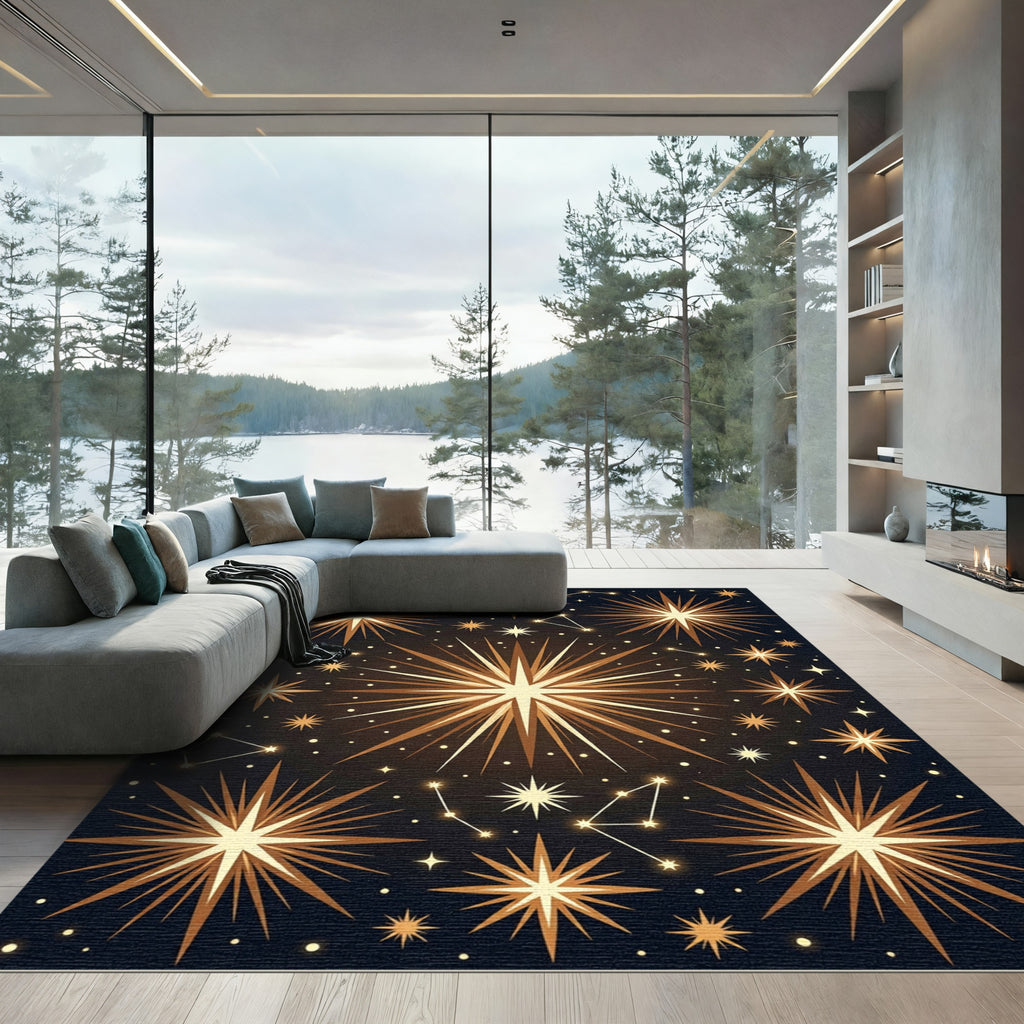 Celestial Gold Starry Night Tapestry Rug