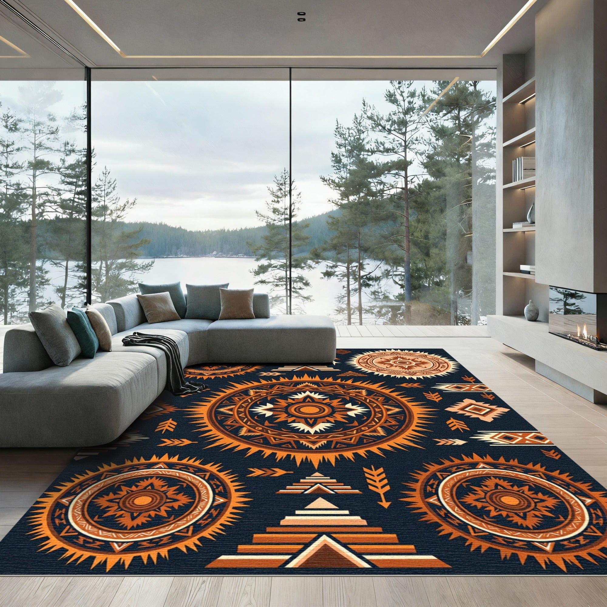 Celestial Sun Aztec Adobe Ornate Rug