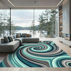 Abstract Teal and Grey Swirl Vortex Rug