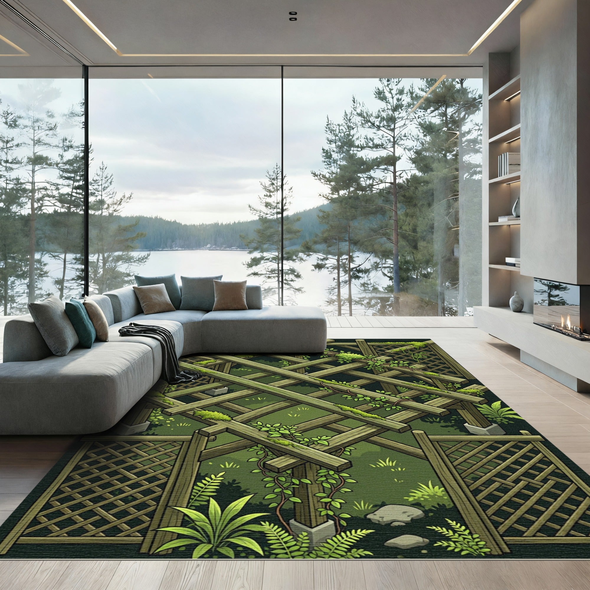 Mossy Woodland Lattice Trellis Art Rug