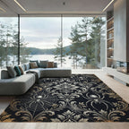 Gothic Black Silver Damask Spider Web Rug