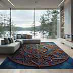 Ornate Blue Gold Floral Mandala Rug
