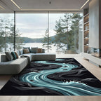 Dark Rocky River Abstract Flow Rug