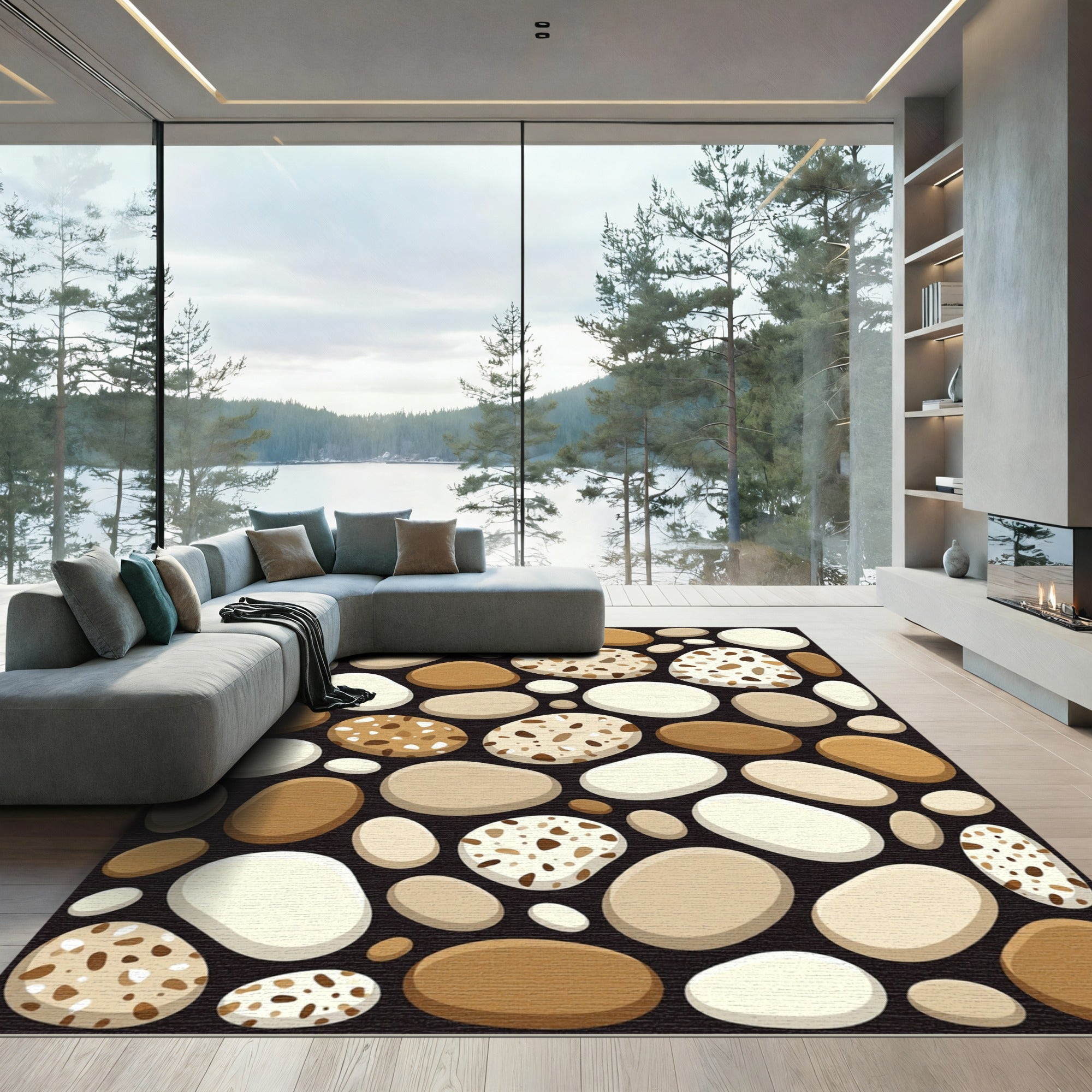 Neutral Pebble Stone Earthy Tone Rug