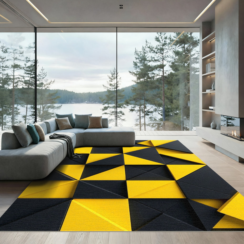 Bold Yellow Black Geometric Triangle Rug