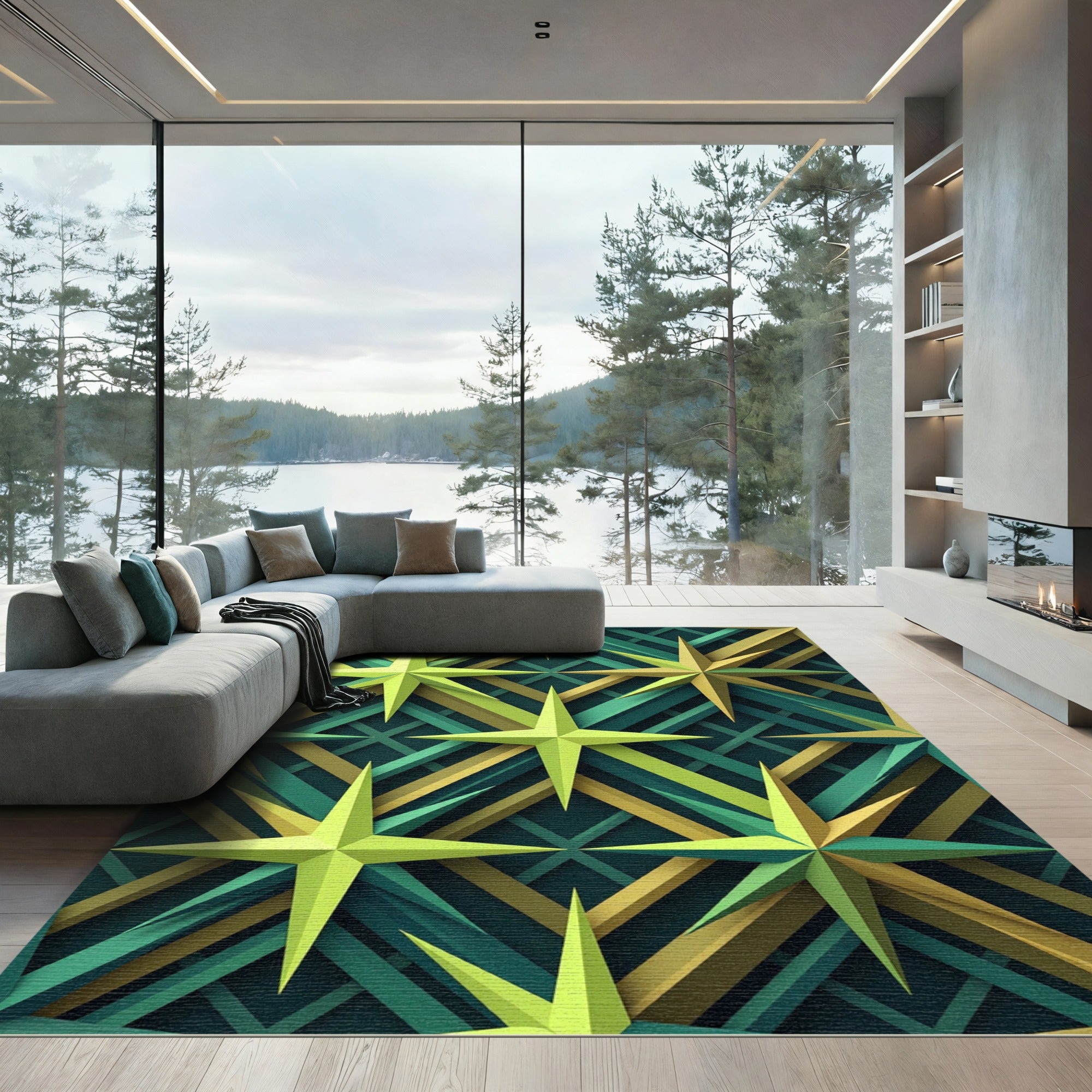 Emerald Gold Starburst Geometric Rug