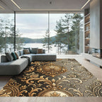 Ornate Gold Floral Acanthus Scroll Rug