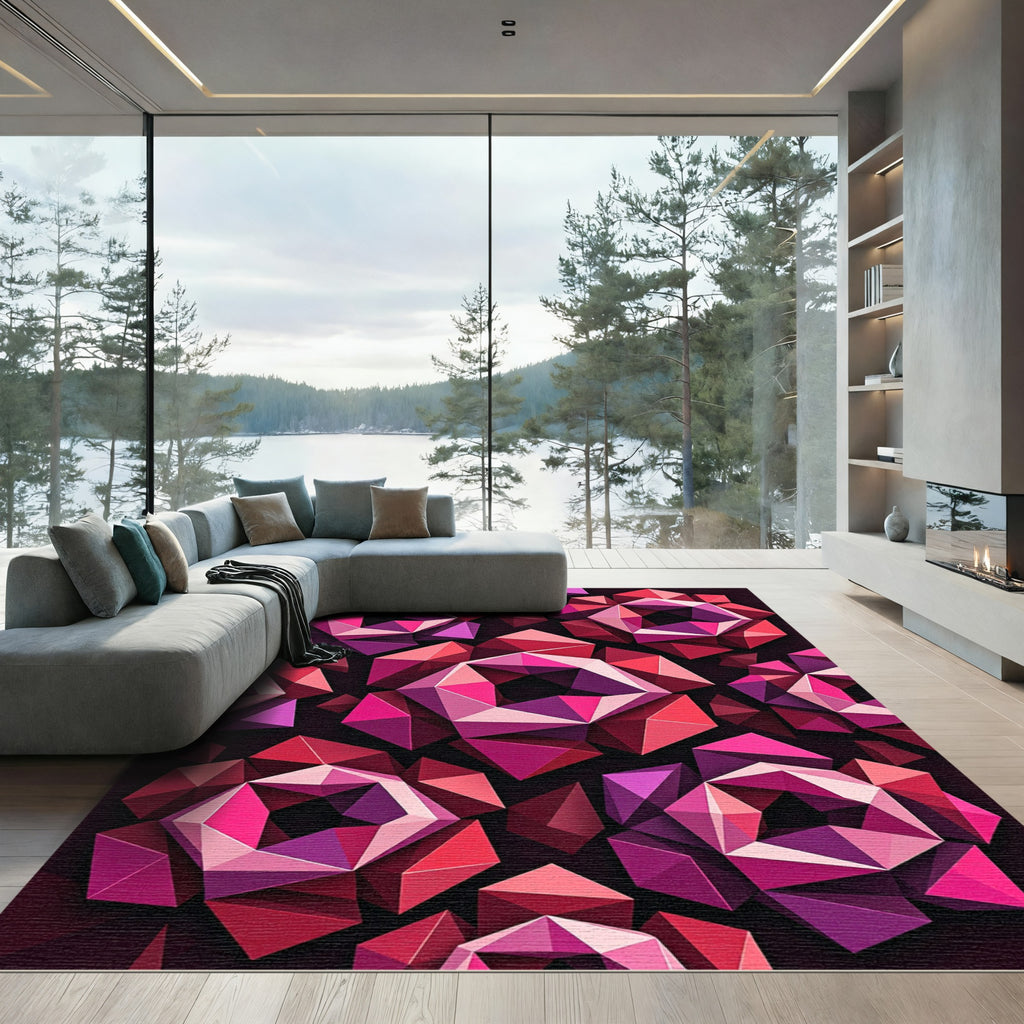 Geometric Magenta Faceted Rose Abstract Rug