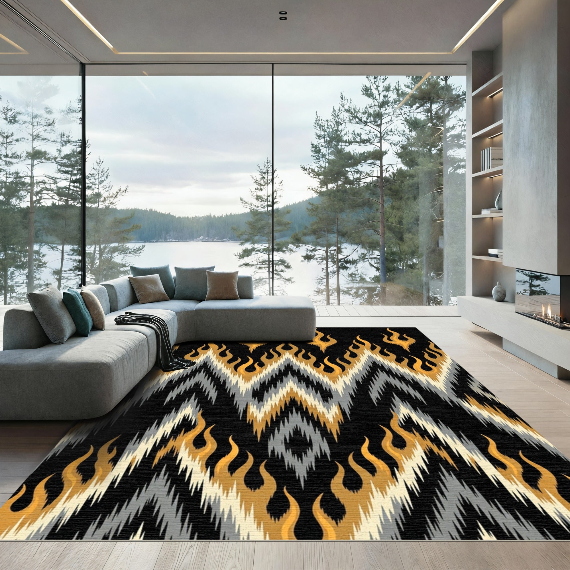 Striking Gold Flame Zigzag Rug