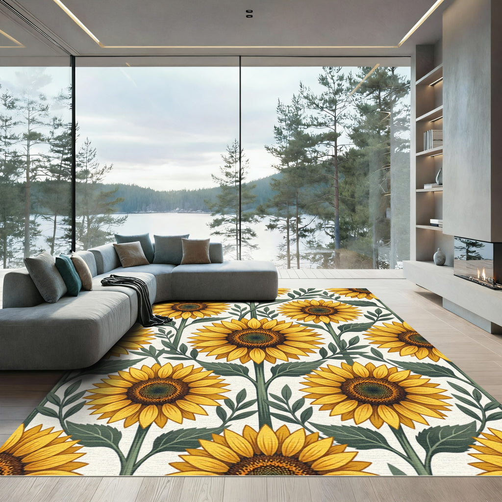 Sunny Yellow Botanical Sunflower Garden Rug