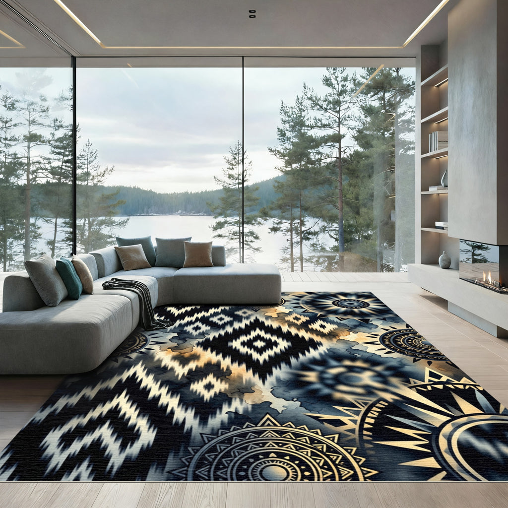 Black Ochre Geometric Tribal Sun Rug