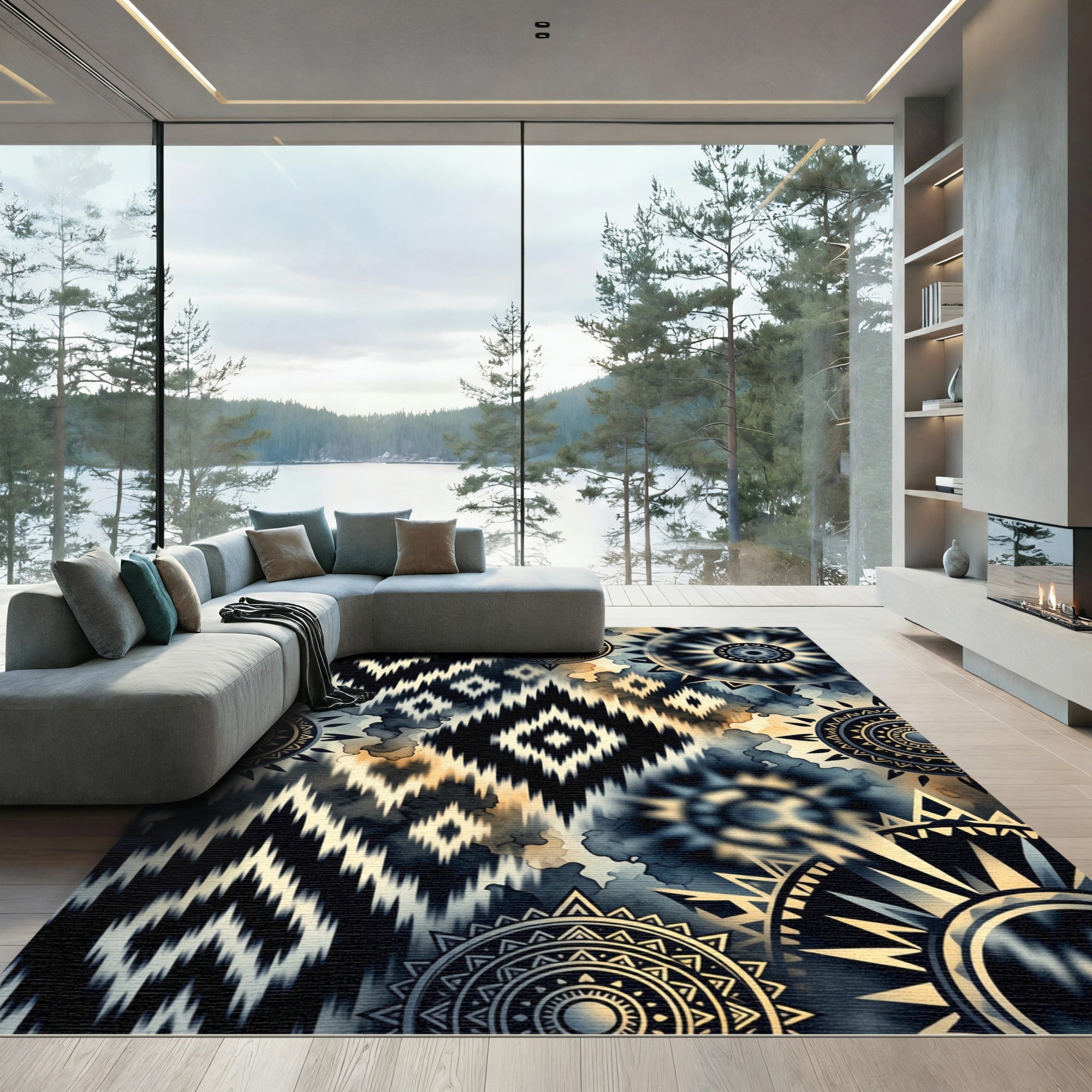 Black Ochre Geometric Tribal Sun Rug