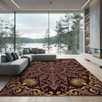 Ornate Crimson Gold Scrollwork Rug