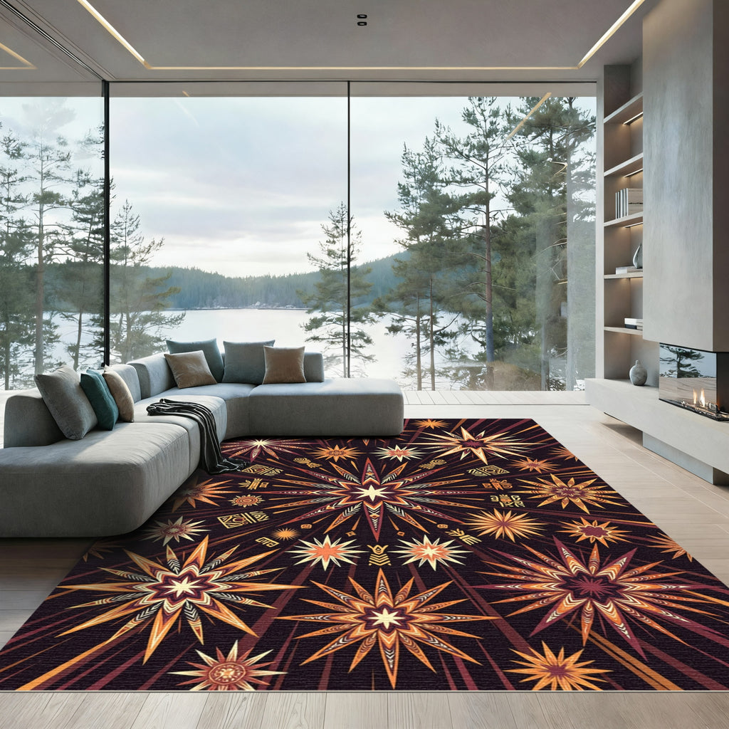 Celestial Radiance Amber Starry Sky Rug