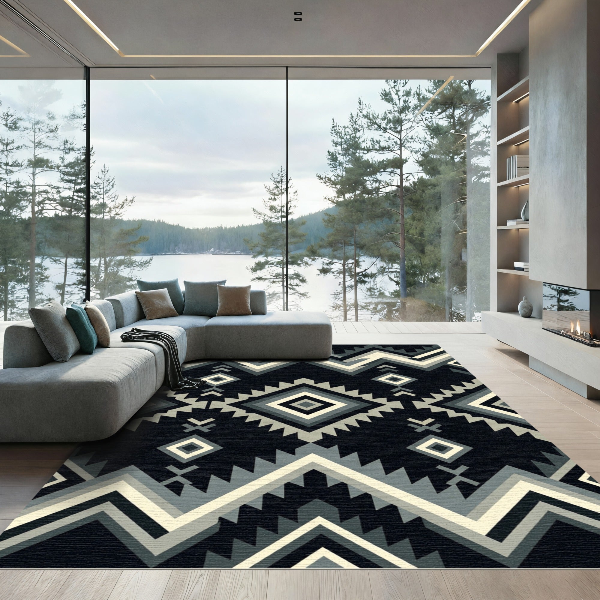 Monochromatic Tribal Diamond Chevron Rug