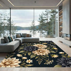 Dramatic Black Cream Floral Bouquet Rug