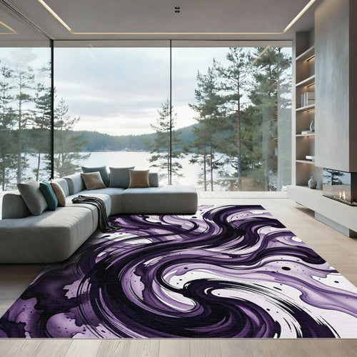 Abstract Deep Purple Ink Swirl Rug