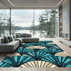 Teal And Cream Fan Geometric Overlap Rug
