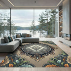 Antique Gold Green Floral Medallion Rug