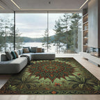 Ornate Sage Olive Tropical Medallion Rug