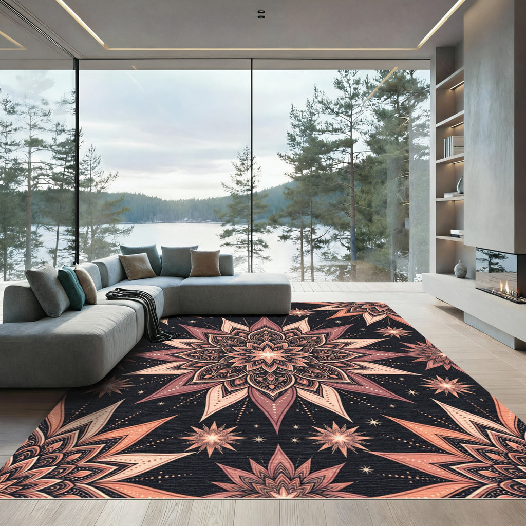Celestial Mauve Lotus Star Mandala Rug