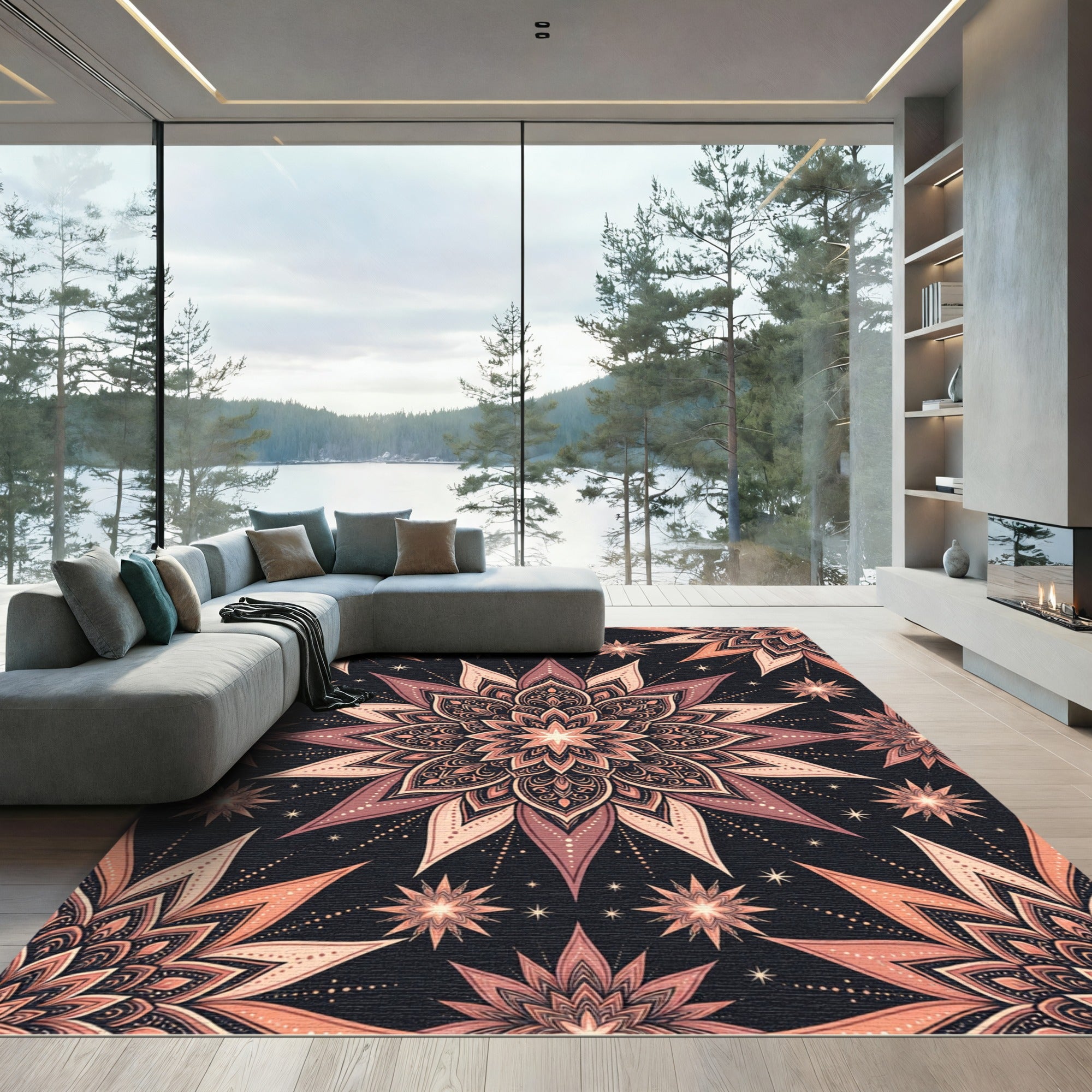 Celestial Mauve Lotus Star Mandala Rug