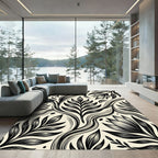 Bold Black Botanical Floral Swirls Rug