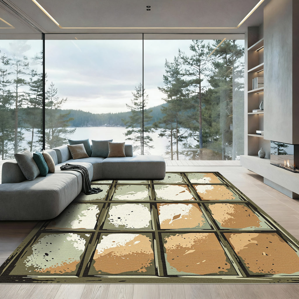 Earthy Tones Grungy Panel Arrangement Rug