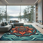Earthy Orange Solar Bloom Oceanic Swirl Rug