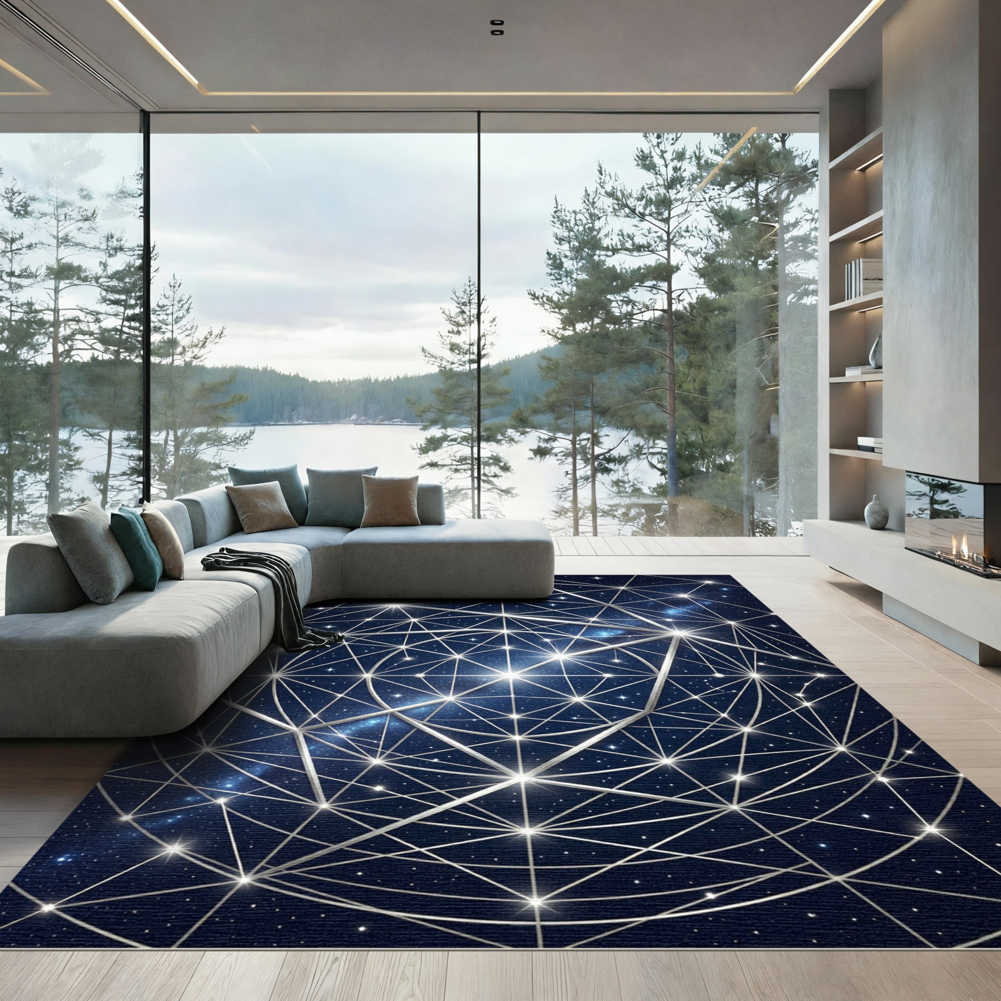 Celestial Geometric Starry Constellation Rug