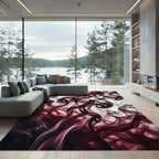 Ethereal Deep Burgundy Abstract Smoke Swirl Rug