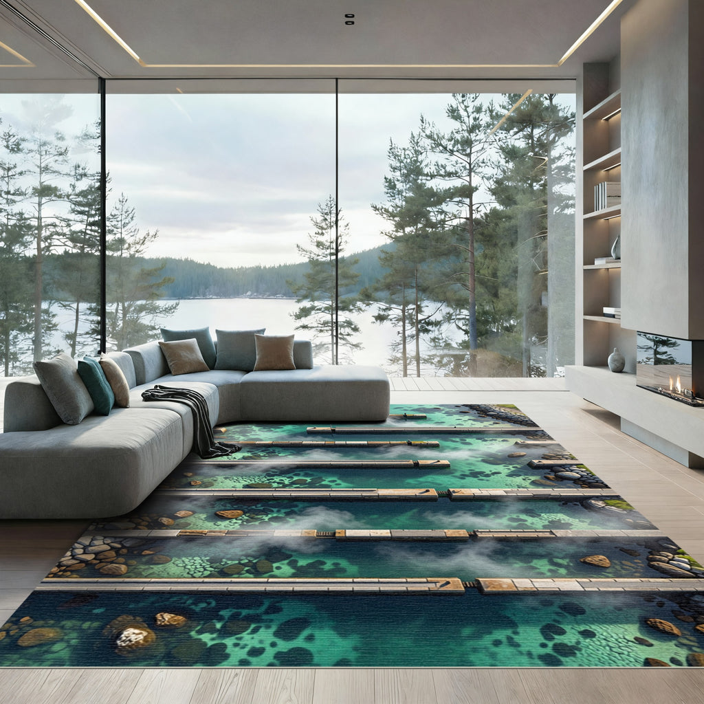 Ethereal Teal Stone Pier Abstract Ripple Rug