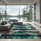 Ethereal Teal Stone Pier Abstract Ripple Rug