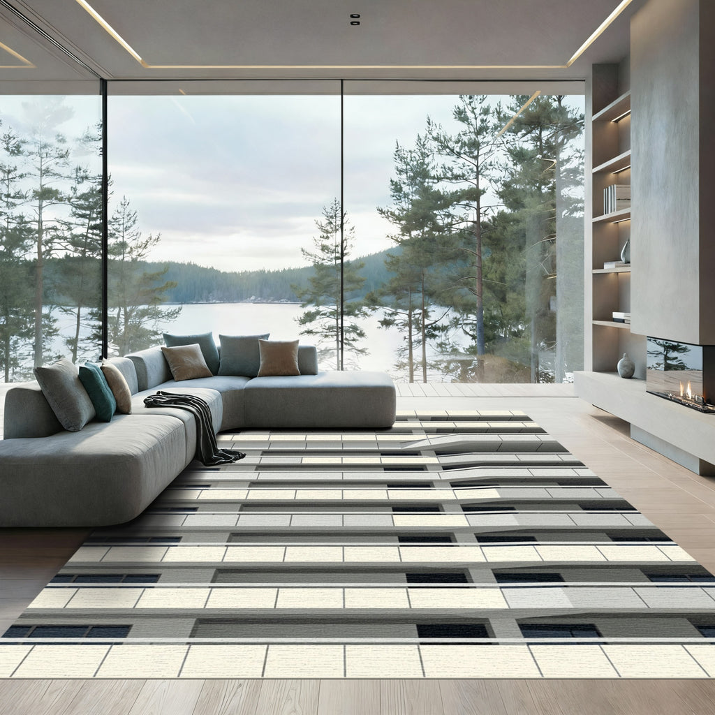 Modern Geometric White Apartment Balconies Rug